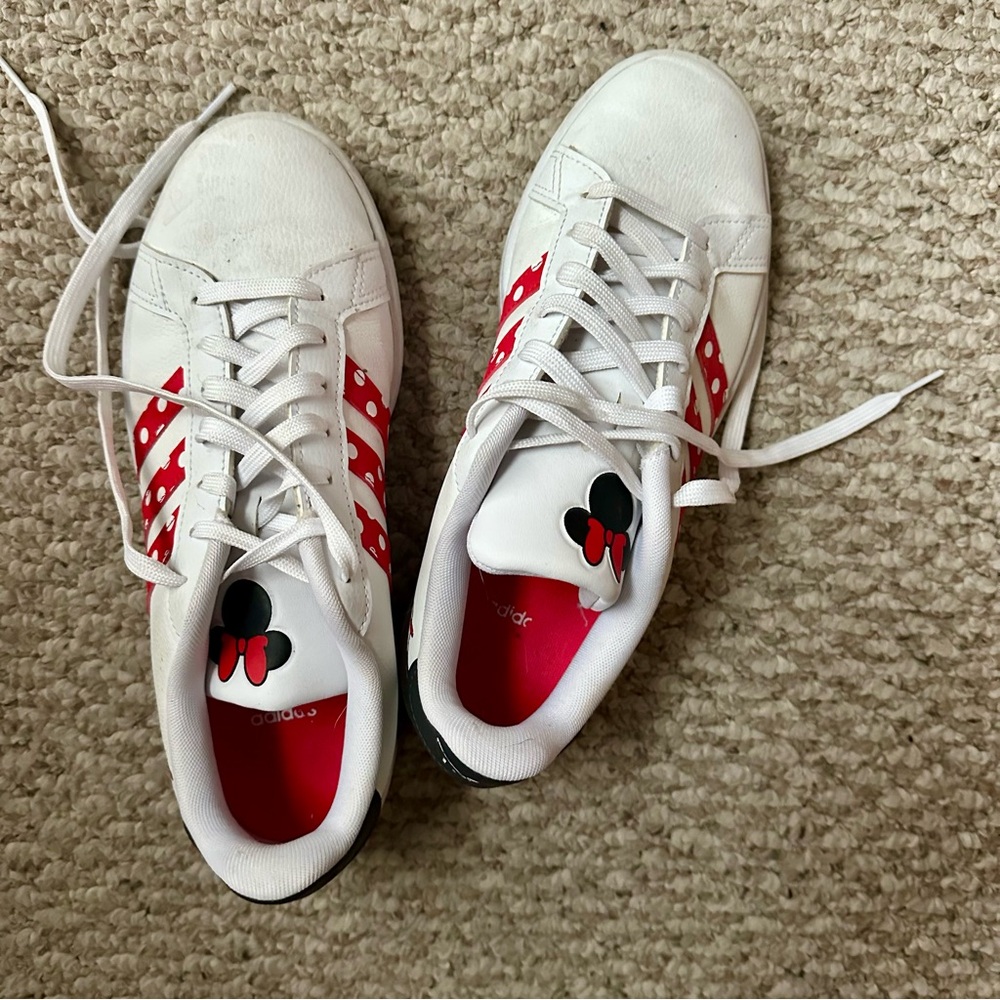 Disney Adidas White and Red Sneakers with Minnie Mouse